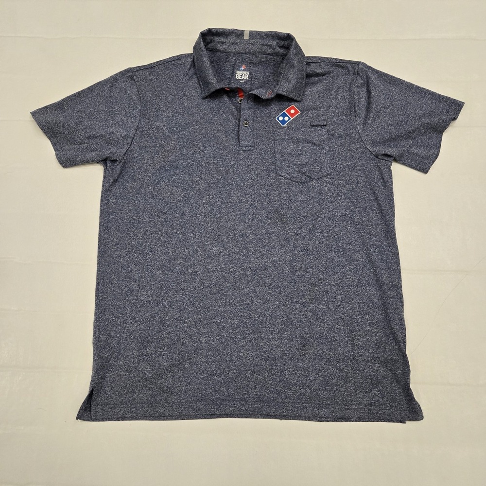Dominos Gear Mens‎ Heathered Blue Pizza Employee Work Uniform Polo Shirt Size L